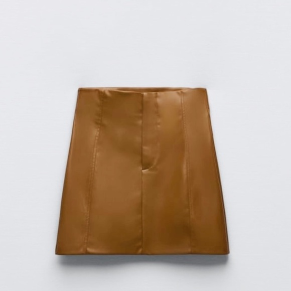 Zara brown vegan leather miniskirt NEW - Picture 1 of 5